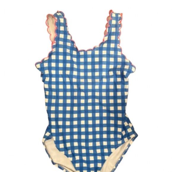 Crown & Ivy Blue and White Checkered Kids Swim One Piece - Picture 1 of 6